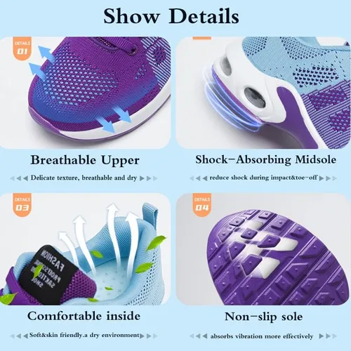 Vista 4 de Dimleen Tenis modernos para mujer, con cámara de aire, de malla, transpirable, con cordones, ligeros, con soporte de arco, ortopédicos que absorben