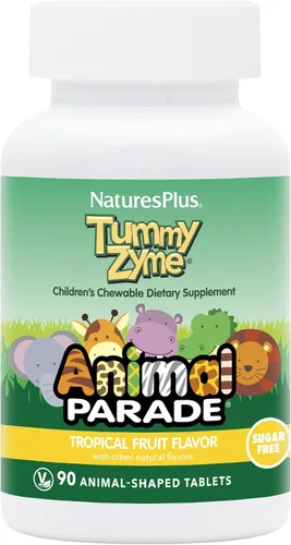 Vista 7 de NaturesPlus Animal Parade Source of Life - Ayuda digestiva masticable para niños, sabor a frutas tropicales, 90 tabletas en forma de animal