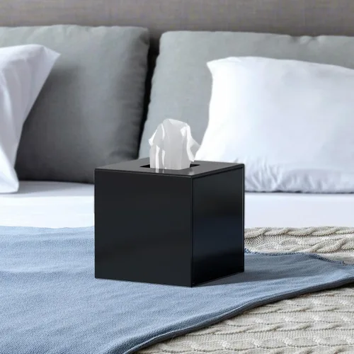 Vista 7 de FEMELI Cajas de pañuelos cuadradas de acrílico negro mate para baño