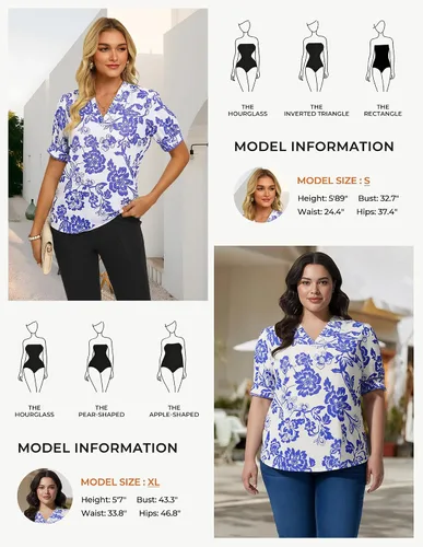 Vista 6 de GRACE KARIN Blusas florales bohemias para mujer, camisas casuales de verano de manga corta abombada, blusa de trabajo de vacaciones con cuello en V