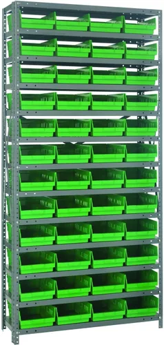 Vista 192 de Quantum QSBU-245BK Heavy Duty Shelving Unit with (7) Shelves and (24) QUS245 Black Bins for Garage Warehouse Storage Distribution 400 lb Load
