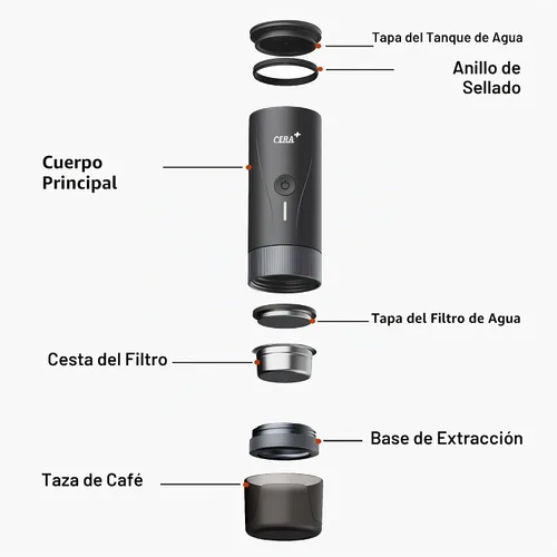 Vista 5 de CERA+ PCM04A - Cafetera portátil para café expreso con cesta profesional de 2.008 in Self-Heating Electric Espresso Machine for Ground Coffee, 20