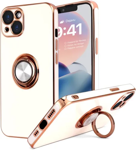Vista 9 de Funda diseñada para iPhone 13, soporte de anillo giratorio de 360° integrado, soporte magnético, silicona suave, cubierta protectora ultra delgada