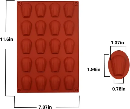 Vista 2 de Molde de madeleine de 20 cavidades, 2 moldes de silicona antiadherentes, molde para hornear pasteles en forma de concha (rojo ladrillo)