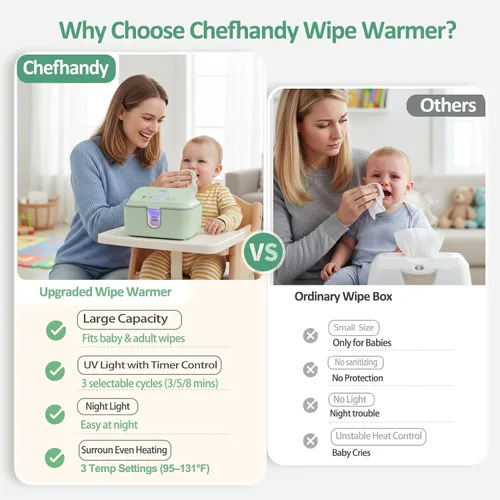 Vista 4 de Chefhandy Calentador de toallitas para bebés, calentador de toallitas y dispensador de toallitas húmedas para bebés con desinfectante de luz UV