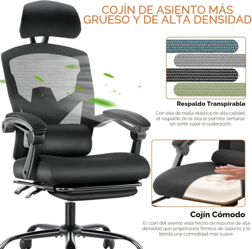 Vista 3 de [Usado] Sweetcrispy - Silla de oficina ergonómica, silla de escritorio para computadora con soporte lumbar Malla de respaldo alto, trabajo rodante