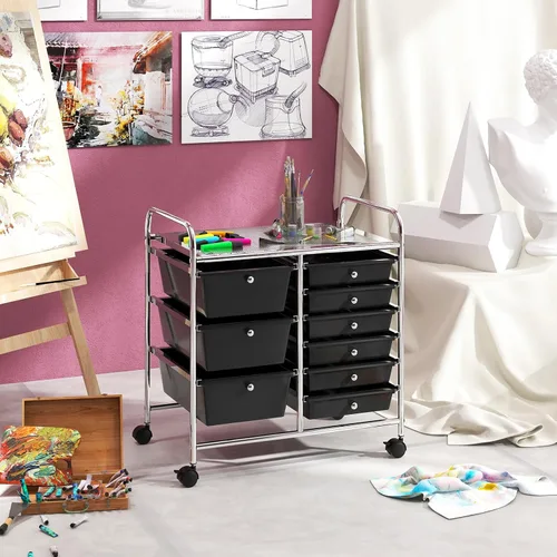 Vista 2 de RELAX4LIFE Carro de almacenamiento rodante de 9 cajones - Carros de cajones móviles para suministros de arte y manualidades, papelería, salón