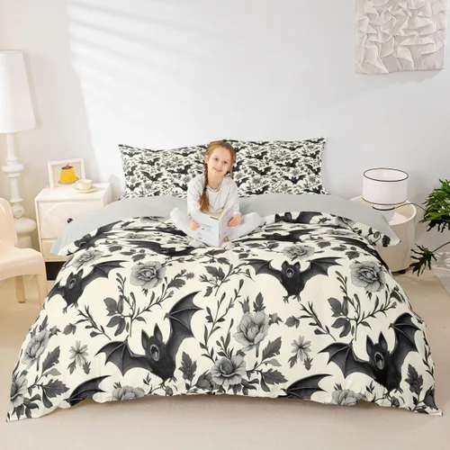 Vista 48 de Feelyou - Juego de funda de edredón con estampado floral de rosas - Juego de ropa de cama con flores románticas para dormitorio de niños, niñas