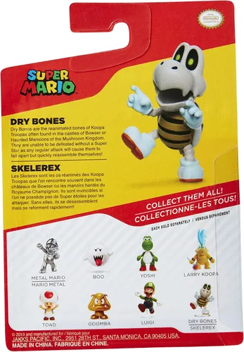 Vista 5 de Super Mario Figura de acción de 2.5 pulgadas Dry Bones juguete coleccionable, color blanco