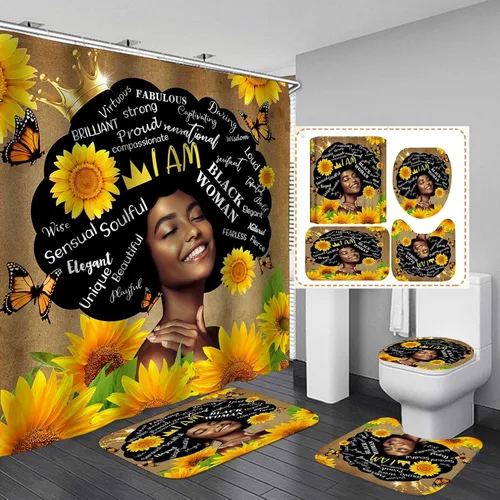 Vista 20 de Jayden Madge - Juego de 4 cortinas de ducha para mujer afroamericana, citas inspiradoras, atardecer, safari, animales, tribal, niña afro, orgullosa