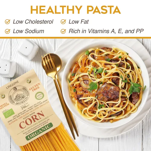 Vista 4 de Morelli Pasta Linguine orgánica sin gluten, pasta sin trigo hecha con maíz, fideos de maíz veganos, pasta sin gluten, pasta orgánica importada