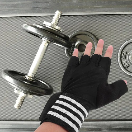 Vista 5 de Anti-Skid Half-Finger Workout Gloves for Men and Women Breathable Fitness Gloves with Sweat Absorption for Outdoor Cycling Weightlifting and Gym