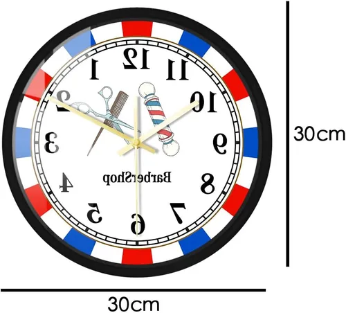 Vista 3 de Reloj de pared de metal para peluquería de 12 pulgadas, estilo retro, para peluquería, herramientas de peluquería, silencioso, sin tictac, funciona
