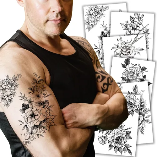Vista 11 de Kotbs 6 hojas de tatuajes temporales de animales en 3D para mujeres y hombres, tatuajes realistas impermeables falsos con patrón de lobo y león