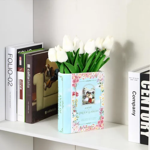Vista 5 de Florero de cerámica para libros, florero de cerámica con forma de libro, jarrones de cerámica únicos para el hogar, oficina, dormitorio, sala