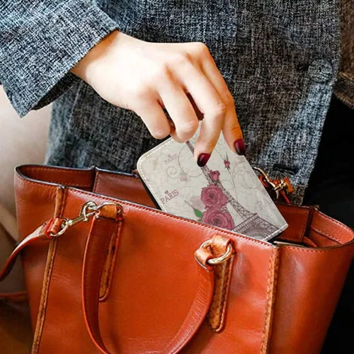 Vista 6 de MOYYO Funda de cuero con cremallera para tarjetas de crédito RFID para mujeres y niñas