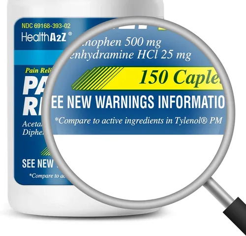 Vista 2 de HealthA2Z® Alivio del Dolor Extra Fuerte PM Acetaminofén 500mg Difenhidramina 25mg Analgésico y Ayuda para Dormir Nocturna (150 Tabletas)