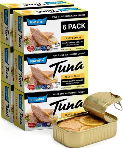 Vista 9 de FinerFin Atún de aleta amarilla en aceite de oliva orgánico – 3 sabores de ensalada de frijoles (lata de 4.4 onzas – paquete de 6); pescado enlatado