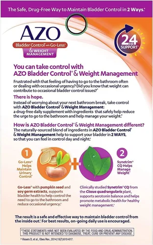 Vista 3 de AZO Suplemento dietético para el control de la vejiga con Go-Less y control de peso, 48 unidades + suplemento de salud del tracto urinario Cranberry