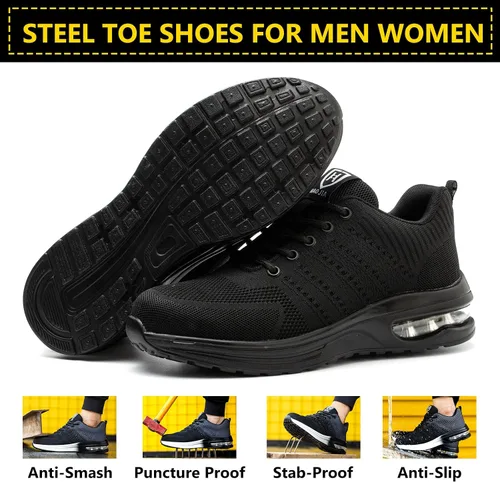 Vista 5 de Zapatos de punta de acero para hombres y mujeres, zapatos de trabajo ligeros y cómodos, indestructibles, antideslizantes, zapatos de seguridad