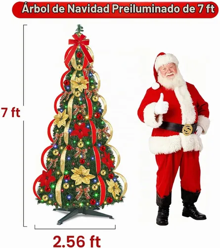Vista 2 de Árbol de Navidad preiluminado de 7 pies, árbol de Navidad artificial plegable con 250 luces LED blancas cálidas, control remoto, 11 modos