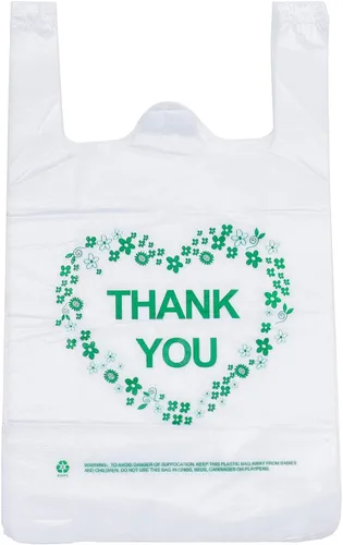 Vista 9 de LazyMe Thank You - Bolsas para camisetas de plástico blancas con asas resistentes, tamaño estándar de supermercado, 12 x 20 pulgadas (100 unidades)