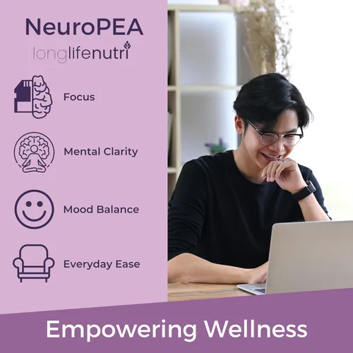 Vista 4 de LongLifeNutri NeuroPEA (Palmitoiletanolamida + luteolina 800 mg/100 mg) - Suplemento orgánico para el rendimiento nervioso, 180 cápsulas