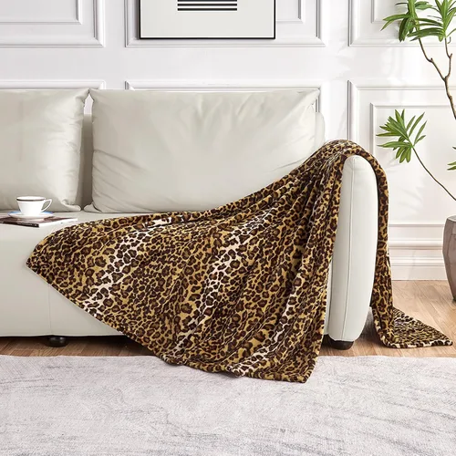Vista 2 de Edenleaf - Manta con estampado de leopardo de forro polar, manta suave y acogedora para cama, sofá, viajes y camping, supersuave y mullida