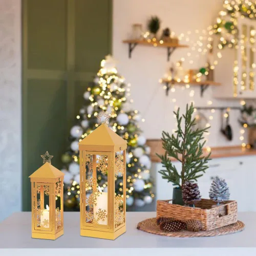 Vista 7 de NEEDOMO Decoraciones navideñas para exteriores e interiores, decoración de farol de vela de metal de 17/12 pulgadas, faroles de Navidad