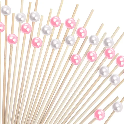 Vista 9 de Blulu Paquete de 200 palillos de dientes elegantes para aperitivos, brochetas de cóctel de perlas de 4.7 pulgadas para bebida, palitos con sabor a