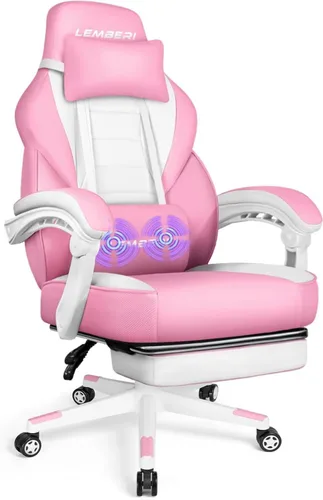 Vista 14 de LEMBERI Sillas de juegos para adultos, sillas ergonómicas de videojuegos con reposapiés, silla de juegos grande y alta, capacidad de peso de 400