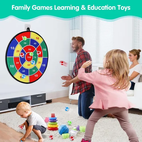 Vista 4 de Juego de Diana de Dardos para Niños - 29 pulgadas, Juegos de Mesa con 16 Pelotas Adhesivas, Juguetes de Verano para Interiores y Exteriores