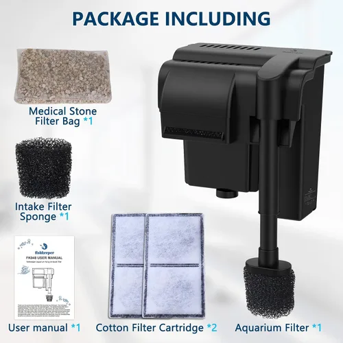 Vista 6 de fishkeeper Filtro de acuario ultra silencioso de 5 W 120 GPH para colgar en la parte posterior, filtro bioquímico de 4 etapas para tanque de peces