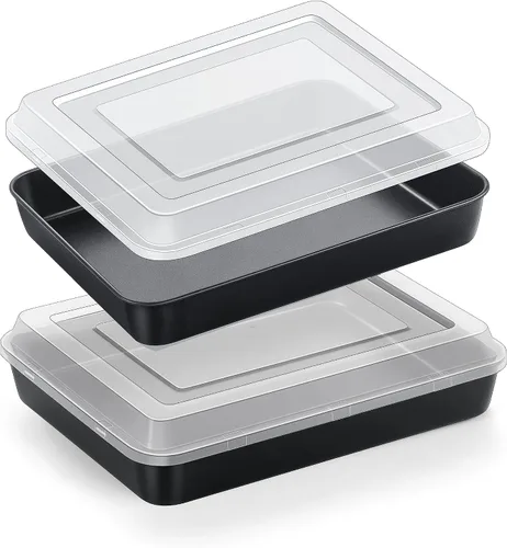 Vista 9 de E-far Bandeja para hornear con tapa, 9.4 x 7.3 x 2 pulgadas, antiadherente, rectangular, de acero inoxidable, para horno tostador, utensilios