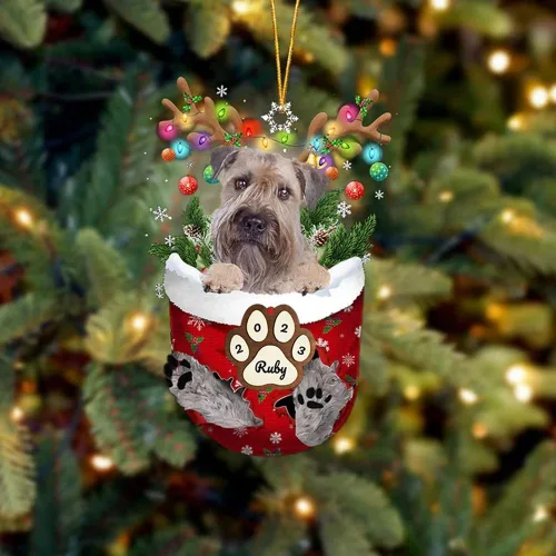 Vista 4 de Adornos personalizados de Pug cervatillo – Decoración personalizada para árbol de Navidad con patas de bolsillo de nieve