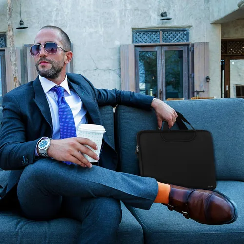 Vista 2 de Funda para portátil de 15.6 pulgadas, maletín resistente para viajes con asa y bolsillos extra, funda protectora para computadora compatible con HP