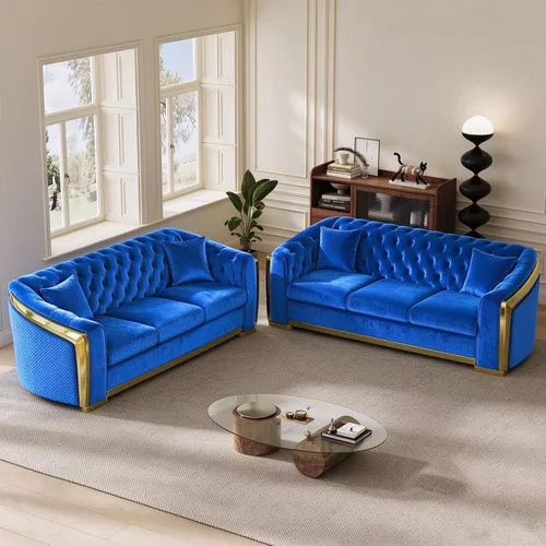 Vista 13 de DAMAIFROM Sofá Chesterfield moderno de mediados de siglo, sofá de terciopelo de 62" blanco y dorado, sofá biplaza curvo de lujo para sala de estar