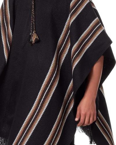 Vista 8 de INTI ALPACA Poncho con capucha de alpaca para hombre, cálido y suave, capa de capa