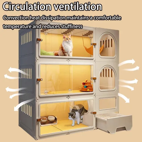 Vista 4 de Jaulas grandes para gatos de 2/3/4 niveles para interiores, jaula para gatos con caja de arena, villa para gatos, jaula para gatos