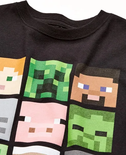 Vista 2 de Minecraft Big Boys Box Figures Creepers - Camiseta de manga corta con cuello redondo color negro