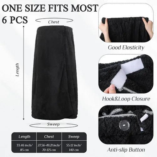 Vista 2 de Tigeen 6 toallas de baño para mujer, bata de spa con cierre ajustable, parte superior elástica, vestido ligero (Negro, M)