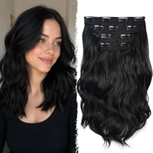 Vista 29 de Extensiones de cabello con clip, extensiones de cabello sintético ondulado de 14 pulgadas con clip (color: 22H10#)