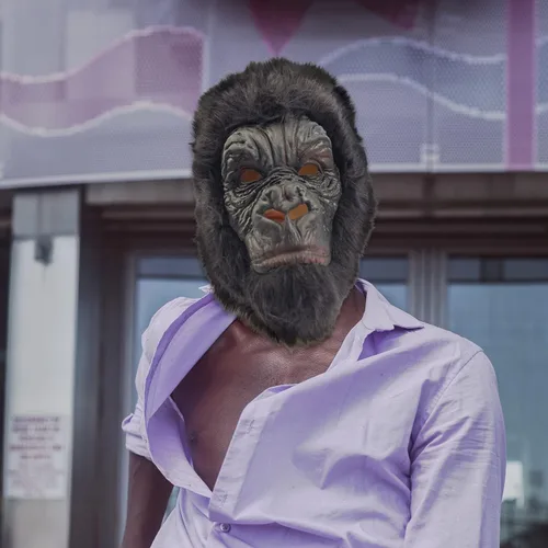 Vista 2 de CreepyParty - Máscara de chimpancé, disfraz de animal para fiesta de Halloween