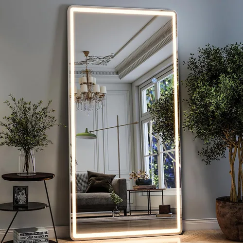 Vista 14 de GLSLAND Espejo LED Arqueado de Cuerpo Entero de 26"x68" con Luces para Montar en Pared/de Pie, Espejos de Piso Iluminados Regulables