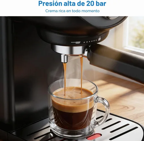 Vista 2 de XIXUBX Máquina de Espresso, Bomba de 20 BAR Control de Temperatura, Cafetera Espresso Compacta con Espumador de Leche al Vapor, Cafeteras