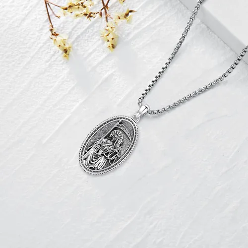 Vista 192 de Collar de pentagrama de plata de ley con triple luna, diosa celta, nudo celta, nudo de brujas, Ankh, sol y luna, Hécate, lilith, Santa Muerte
