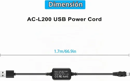 Vista 6 de Cable de alimentación USB AC-L200 cargador para videocámara Sony