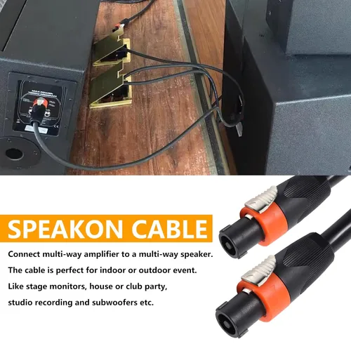 Vista 7 de HBU Paquete de 2 cables Speakon True de 4 conductores de 3 pies, cable Speakon de 4 polos a SpeakON - Amplificador de escenario PA DJ de 12 AWG a