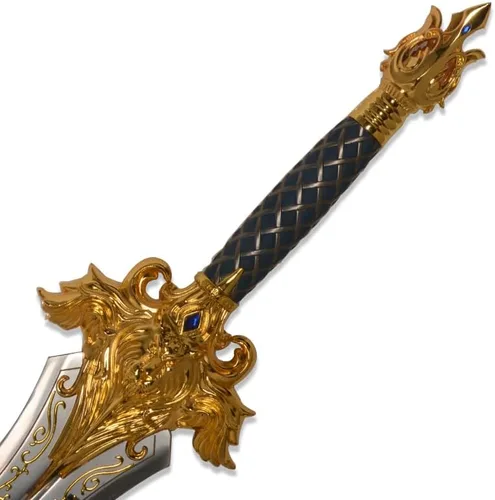 Vista 4 de Sword fort Espada de acero inoxidable de 46.5 pulgadas, espada de león rey Ryan, espada vintage de artes marciales con placa para colgar, cabeza