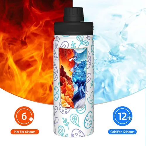 Vista 6 de Hervidor de agua aislado de acero inoxidable con conejo y pollo Botella de agua divertida con estampado Ideal para deportes y viajes